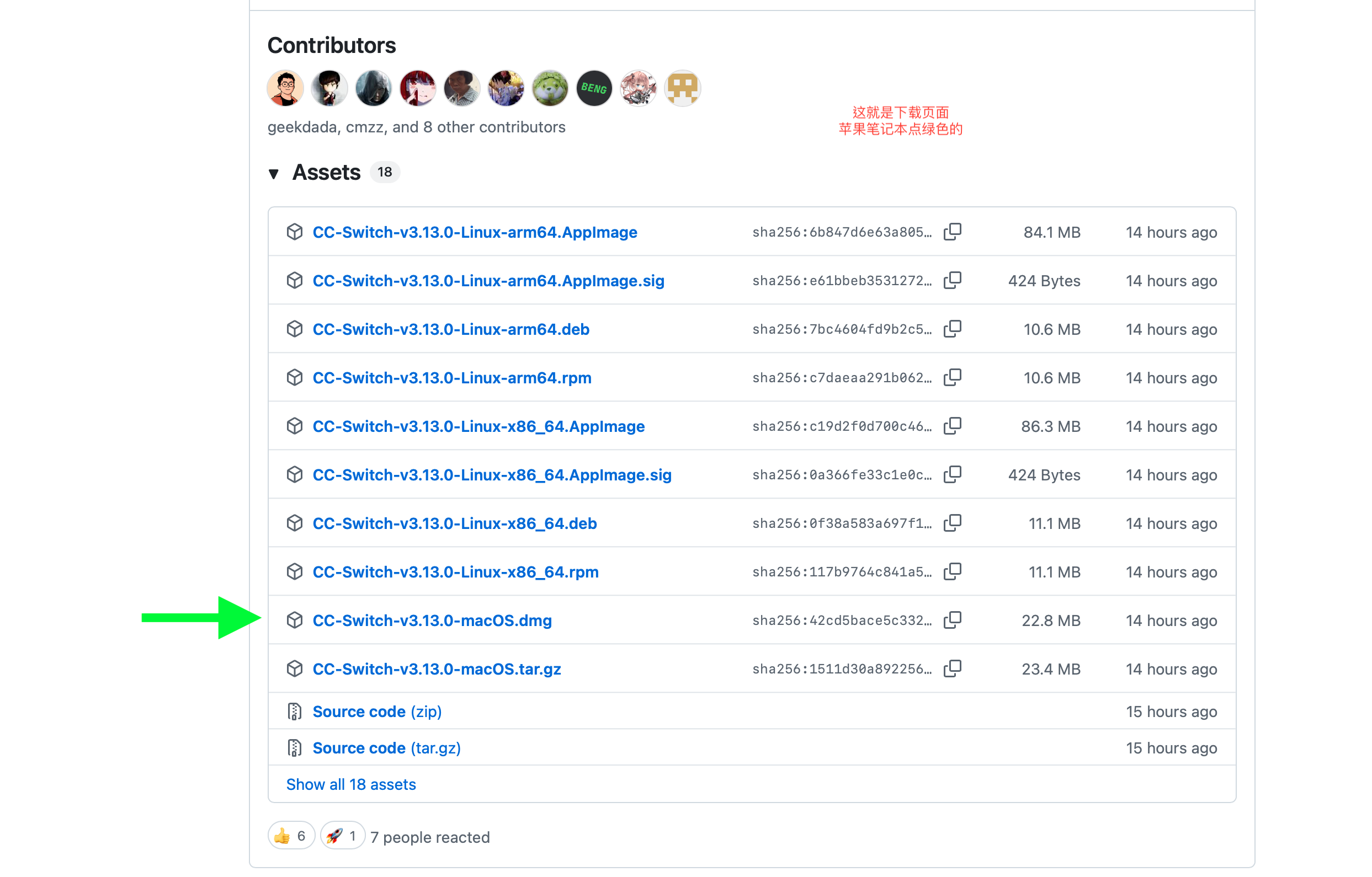 ⑦ Assets 列表——Mac 选 .dmg